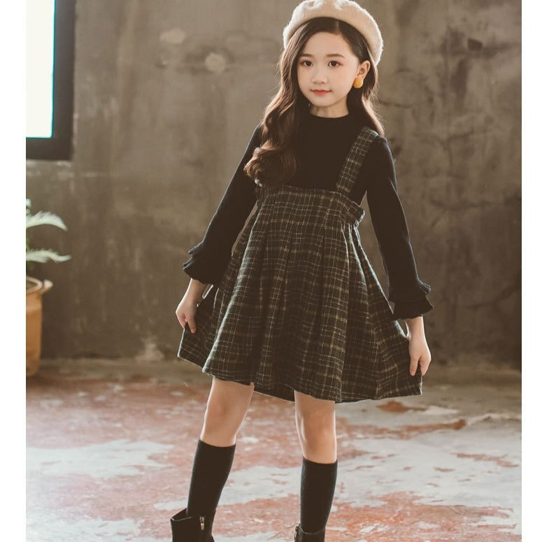 ワンピース キッズ 100 チェック フォーマル 女の子 ブラック 韓国 C01サイズ